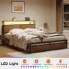 Full size Platform Bed with Headboard and Storage Drawers in Brown Wood Finish