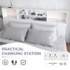 King size Bookcase Headboard in White Wood Finish with LED Lights