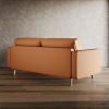 Terracotta Upholstered Faux Leather Sofa w/ Pillows Solid Hardwood Legs