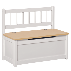 2-in-1 Kids Wooden Toy Organizer Chest Storage Box with Seat Bench Cabinet Chunk Cube with Safety Pneumatic Rod White