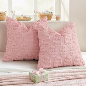 Easter Pink Egg Pillow Covers 18x18 Inch Set of 2, Soft Plush Faux Wool Jacquard Cushion Covers