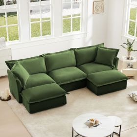 Slipcovered U Shape Sectional Deep Seat Sofa Couch, 3 Seater Sofa with French Edges Design Multiple Big Pillows