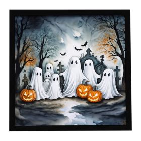 Ghosts Spooky Halloween Framed Metal Print Bathroom, Kitchen, Office, Home Decor Wall Art Ready to Hang, Square, 8X8