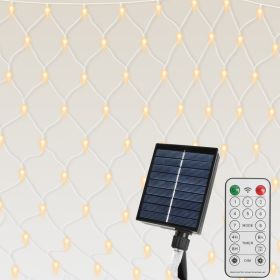 9.84x6.56FT 192LED Solar Christmas Net Lights Outdoor Bush Lights Dimmable IP44 Waterproof With 8 Modes Remote Timer Memory Function For Holiday (Option: 9.84x6.56ft)