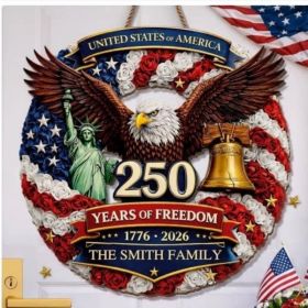 1 pc 250th anniversary of American independence, bald eagle commemorative wooden plaque, home porch decoration, wooden hanging board (Color: 20, size: 40*40*0.5cm)