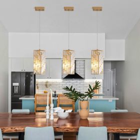 4" Modern Crystal Pendant Light - 3 Pack, Adjustable Hanging Ceiling Lamp with Crystal Prism Design for Dining Room, Kitchen Island (Color: Gold, Material: Iron)