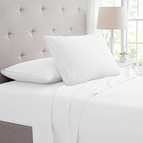 Bamboo 4 Piece Luxury 3 Line Embroidered Sheet Set (Color: White, size: Full)